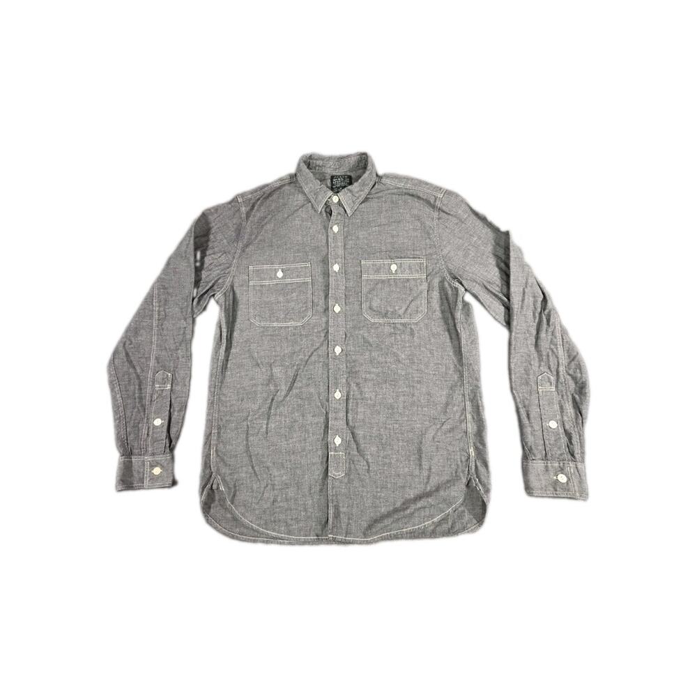 J.Crew Shirt Gray Chambray Double Pocket Mens M Work Shirt Utility Long Sleeve